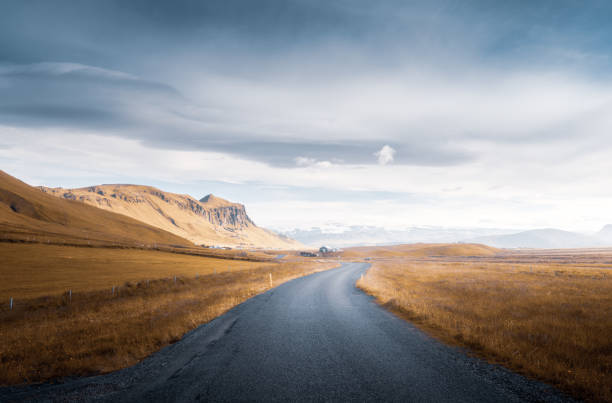 Icelandic landscape with asphalt road