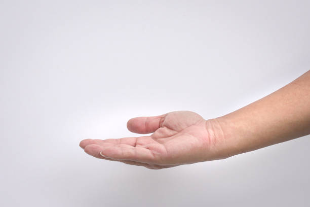 Open man's hand, palm up isolated on white background.