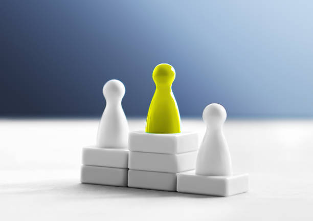 Victory, hierarchy and performance recognition concept. Winner on the first place on podium. The best competitor. Top three rank. One different and unique leader and champion in contest or competition