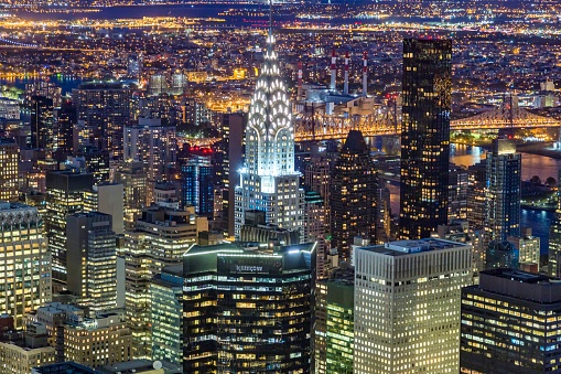 New York, USA - October 23, 2015:   Chrysler Building at night  in Manhattan, New York City. It was designed by William Van Alena as Art Deco architecture and the famous landmark.