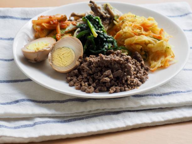 istock Korean side dishes, egg, beef, cucumber, mushroom, spinach, potato 1307184773