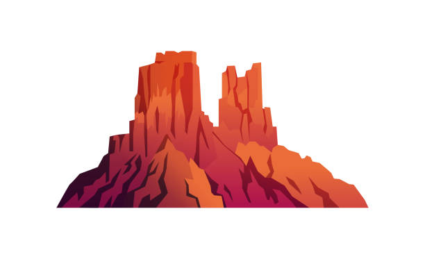 붉은 바위, 콜로라도 사막 또는 그랜드 캐년 풍경 고립 만화 산맥 아이콘. 벡터 사하라 또는 애리조나, 모래와 바위 절벽멕시코 풍경. 건조 천연 및, 사암 파노라마 - grand canyon national park stock illustrations