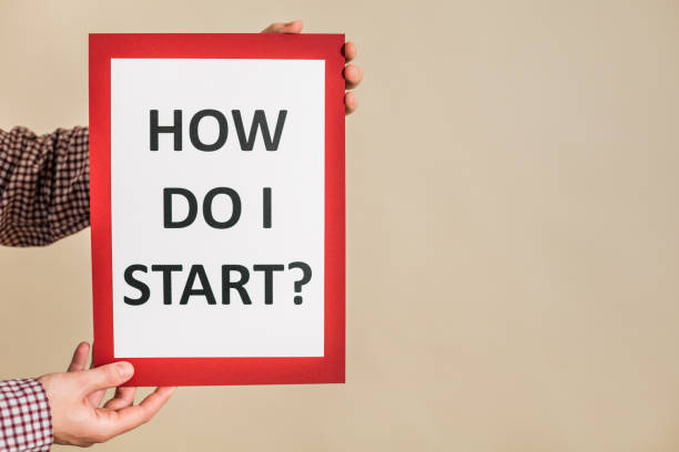 istock Man holding paper with text how do I start 1307188707