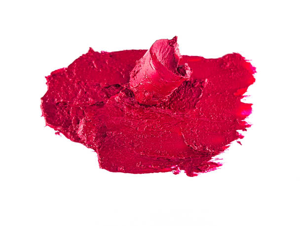 istock Red lipstick smear smudge on white, love background, cosmetics composition, make up composition, lipstick brush strokes 1307189154