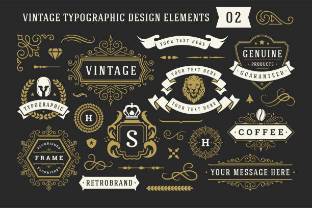 ilustrações de stock, clip art, desenhos animados e ícones de vintage typographic decorative ornament design elements set vector illustration - majestade