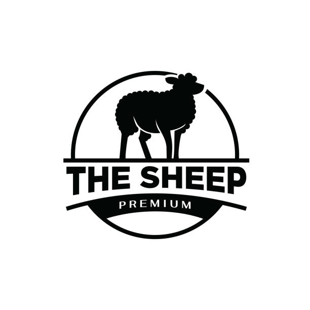 ilustrações, clipart, desenhos animados e ícones de simples mínima cabeça de ovelha fazenda preta no ícone do anel ícone ilustração vetorial design de fundo isolado - sheep lamb wool animal head