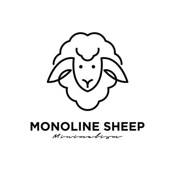 ilustrações, clipart, desenhos animados e ícones de simples mínimo preto fazenda ovelhas, carneiros, ícone de linha de cabra ícone ilustração vetorial design de fundo isolado - sheep lamb wool animal head