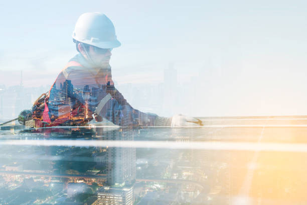 istock Composite images of the worker installing the solar cell panel over the refinery image background 1307195245