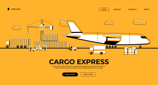 illustrazioni stock, clip art, cartoni animati e icone di tendenza di illustrazione banner web cargo express - delivery van distribution warehouse vector shipping