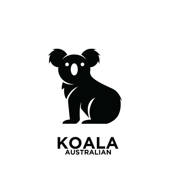 オーストラリアのコアラシンプルな黒のシルエットロゴのロゴのアイコンイラストレーションデザイン分離背景 - koala australia animal isolated点のイラスト素材／クリップアート素材／マンガ素材／アイコン素材