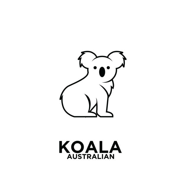 オーストラリアのコアラシンプルな黒線ロゴベクトルアイコンイラストレーションデザイン孤立した背景 - koala australia animal isolated点のイラスト素材／クリップアート素材／マンガ素材／アイコン素材