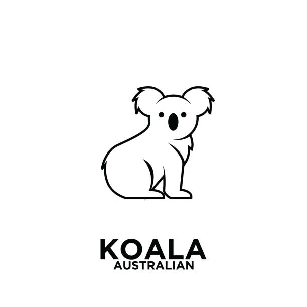 австралийский коала простой черной линии логотип вектор значок иллюстрации дизайн изолированный фон - koala stock illustrations
