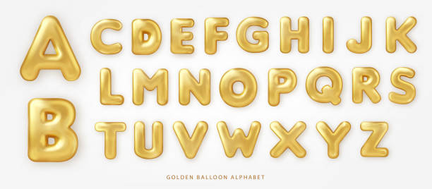 istock Set of shiny golden balloon uppercase english alphabet text 1307201249