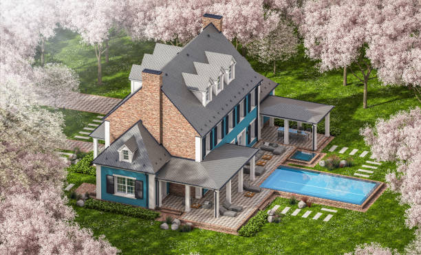 istock 3d rendering of modern classic house in colonial style in spring day 1307204634