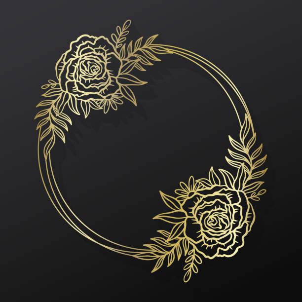 istock Floral frame wreath circle.Ink line style.Flower leaf botanical round design 1307205230