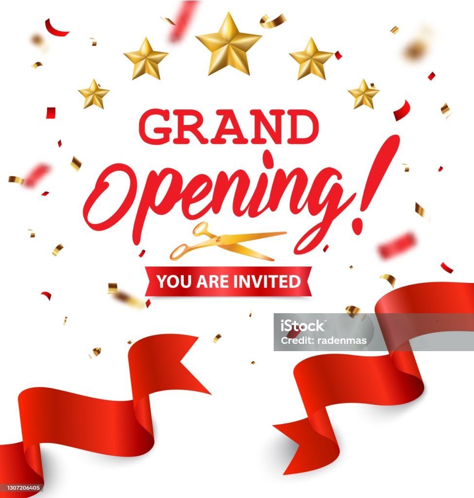 Grand Opening Ceremony Banner With Golden Confetti Royalty Free, opening  ceremony