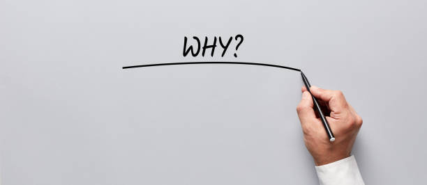 istock Businessman hand writing the question why on gray background. Questioning and analyzing in business 1307206907
