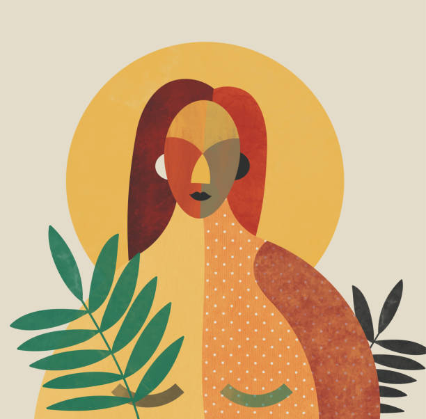 Abstract spring woman portrait illustration with different textures. vector art illustration