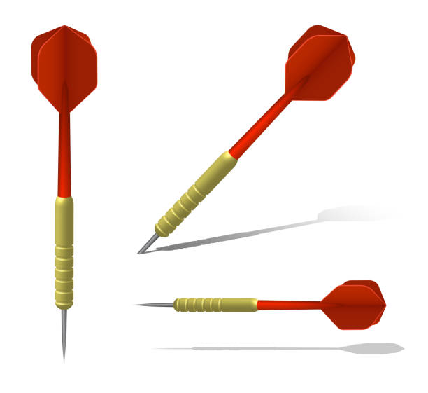 czerwona strzałka w realistycznym stylu. sprzęt do zawodów sportowych rzutki. wektor - dartboard bulls eye vector pub stock illustrations