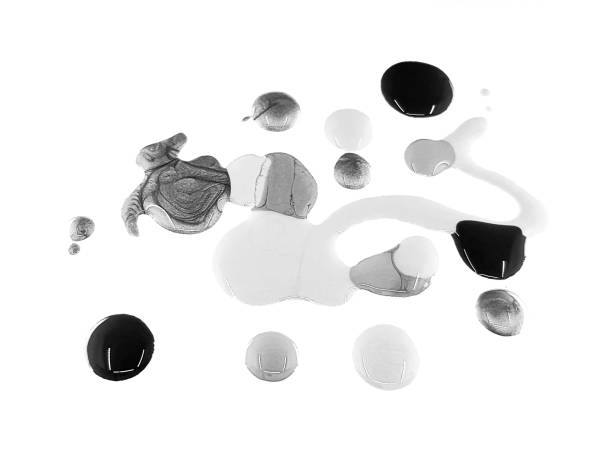 istock Black and white beauty cosmetic background with nail polish drops, make-up composition with cosmetic grunge, art painting, glossy colors texture 1307211250