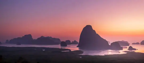 Photo of Scenery Phang Nga bay view point at Samet Nang She near Phuket in Southern, Thailand., landmark and popular for tourists attraction. Southeast Asia travel and tropical summer vacation concept