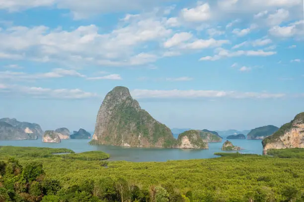 Photo of Scenery Phang Nga bay view point at Samet Nang She near Phuket in Southern, Thailand., landmark and popular for tourists attraction. Southeast Asia travel and tropical summer vacation concept