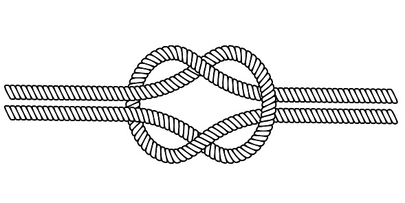 Double sea knot of rope cable, vector double rope knot macrame, the concept of binding and close relationship