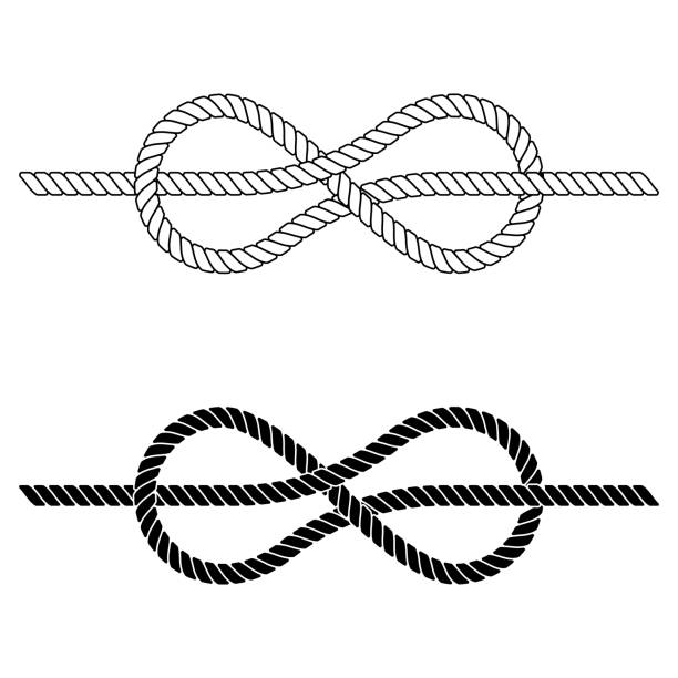 illustrations, cliparts, dessins animés et icônes de corde tressée est attachée dans un noeud de mer, le noeud de corde vectorielle en dentelle est un symbole de cohésion, les liens étroits travail d’équipe - isolated on brown