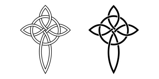 셀틱 크로스 매듭과 서클 화려한 펜던트 기호 우정, 하나님과 믿음에 대한 애정 사랑, 반지와 교차 매듭 - tied knot celtic culture cross shape cross stock illustrations