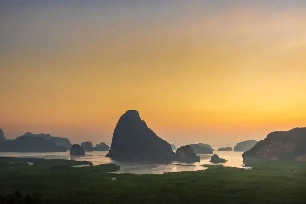 Photo of Scenery Phang Nga bay view point at Samet Nang She near Phuket in Southern, Thailand., landmark and popular for tourists attraction. Southeast Asia travel and tropical summer vacation concept