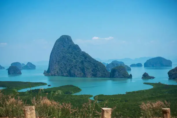 Photo of Scenery Phang Nga bay view point at Samet Nang She near Phuket in Southern, Thailand., landmark and popular for tourists attraction. Southeast Asia travel and tropical summer vacation concept