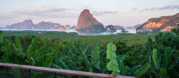 Photo of Scenery Phang Nga bay view point at Samet Nang She near Phuket in Southern, Thailand., landmark and popular for tourists attraction. Southeast Asia travel and tropical summer vacation concept