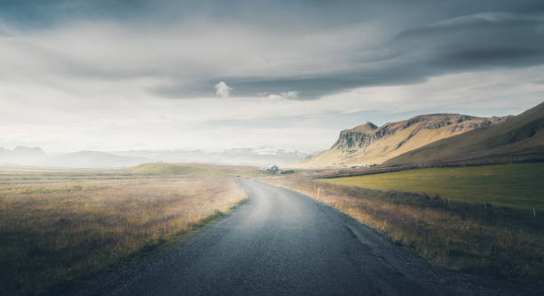 istock Icelandic landscape with asphalt road 1307216436