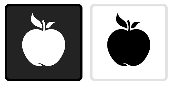 Apple Icon on  Black Button with White Rollover. This vector icon has two  variations. The first one on the left is dark gray with a black border and the second button on the right is white with a light gray border. The buttons are identical in size and will work perfectly as a roll-over combination.
