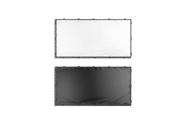 Blank black and white rectangle stretching banner grip frame mockup Blank black and white rectangle stretching banner grip frame mockup, 3d rendering. Empty outdoor commercial placard mock up, front view, isolated. Clear hanging placard for advert template. eyelet stock pictures, royalty-free photos & images