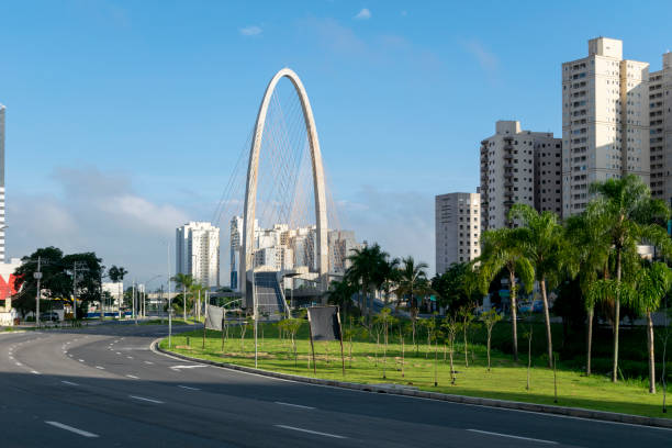 new cable-stayed bridge in são josé dos campos, known as the innovation arch. - cable stayed bridge imagens e fotografias de stock