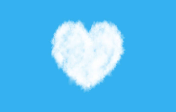 파란색 배경에 격리 된 평면 트랙 또는 흰색 구름 심장. - heart shape valentines day love backgrounds stock illustrations