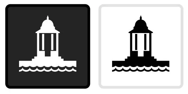 Vector illustration of Lighthouse Icon on  Black Button with White Rollover
