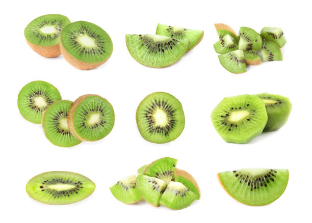 istock Set with ripe kiwi fruits on white background 1307221687