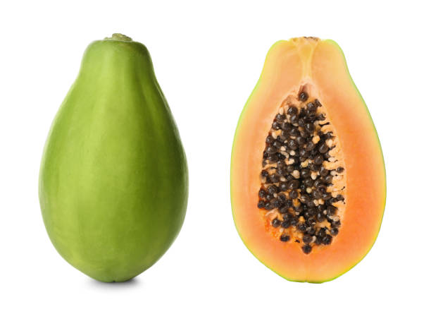 istock Fresh ripe papaya fruits on white background 1307221728