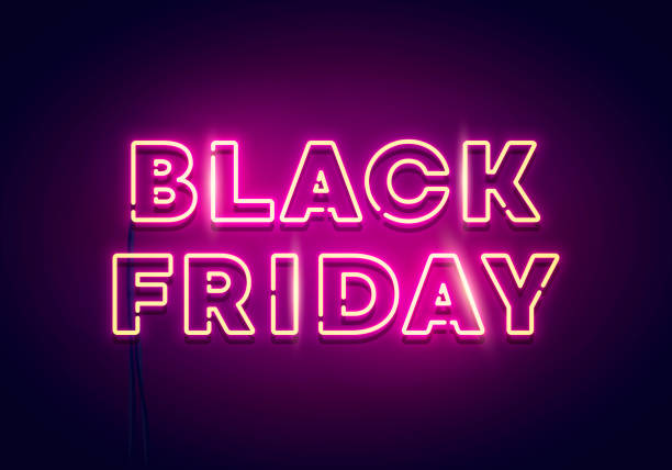 vektor-illustration black friday neon licht. - label price tag price blank stock-grafiken, -clipart, -cartoons und -symbole