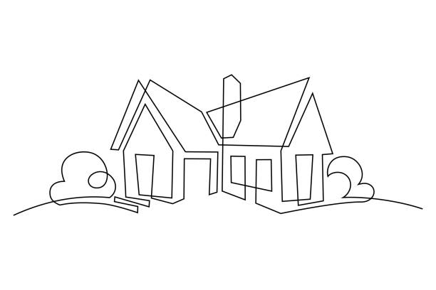 Detached family house Abstract country house in continuous line art drawing style. Family home minimalist black linear design isolated on white background. Vector illustration detached house stock illustrations