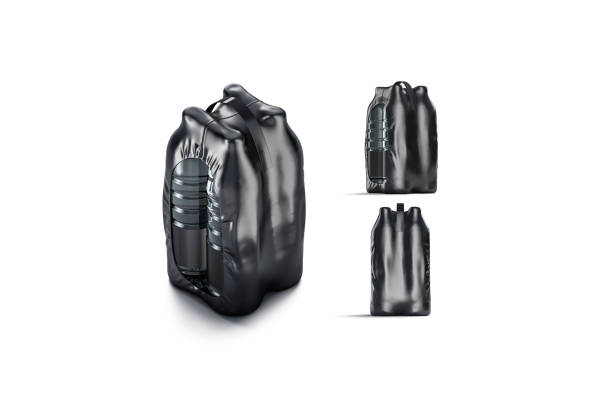 istock Blank plastic bottle in black shrink wrap mockup, different views 1307223305