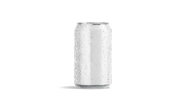 istock Blank white aluminum 330 ml soda can with drops mock up 1307223609