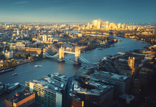 London aerial view with Tower Bridge, UK London aerial view with Tower Bridge, UK tower bridge london england bridge europe stock pictures, royalty-free photos & images