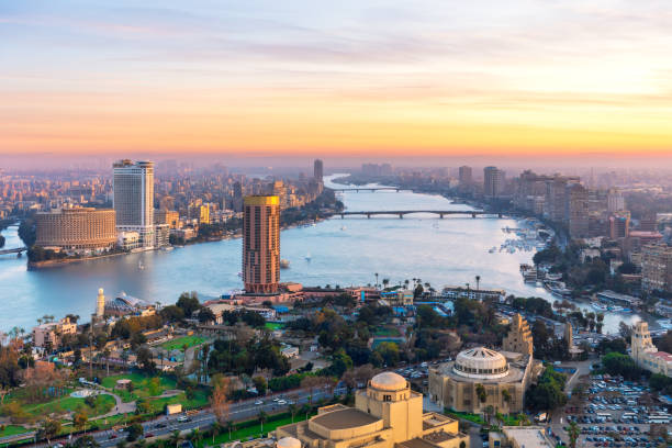 istock Cairo downtown with Skyscrappers on the Nile at sunset, Egypt 1307229290