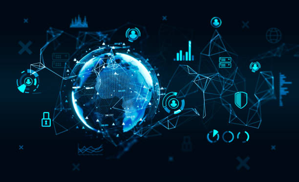 istock Earth globe blue hologram double exposure 1307229716
