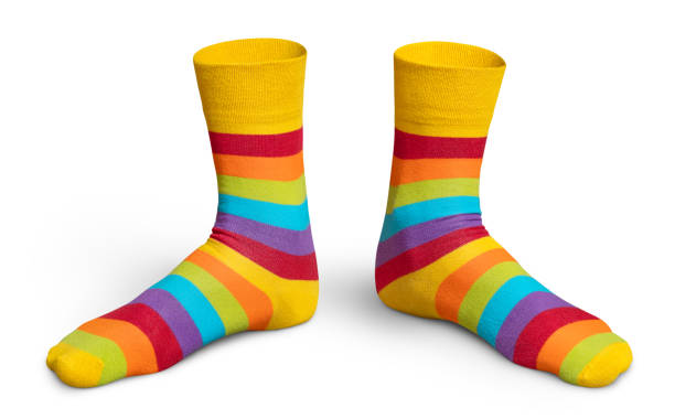 istock Foot in rainbow colors socks on white 1307229758