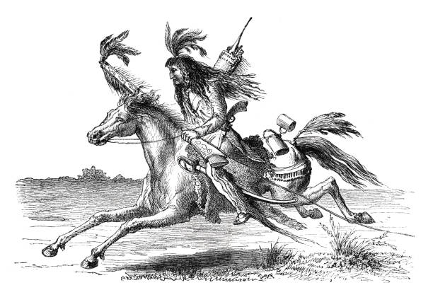 indianerreiten auf pferd 1864 - loin cloth stock-grafiken, -clipart, -cartoons und -symbole