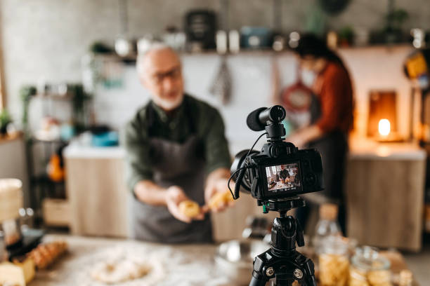 istock Senior chief giving online classes about pasta making 1307231461